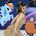 Alysa Liu accompanied by Pochita and Rainbow Dash.